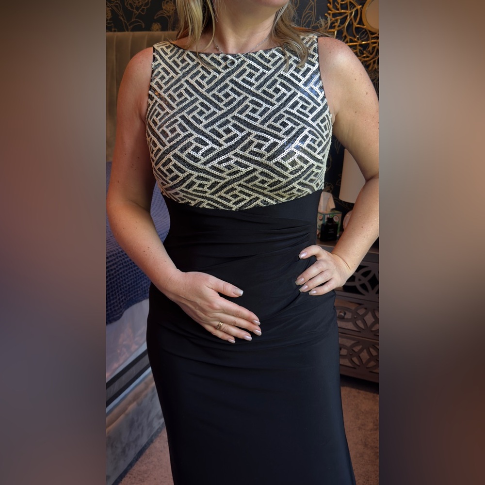 Lauren Ralph Lauren Black and White Sequin Evening Party Maxi Dress - Picture 7 of 10
